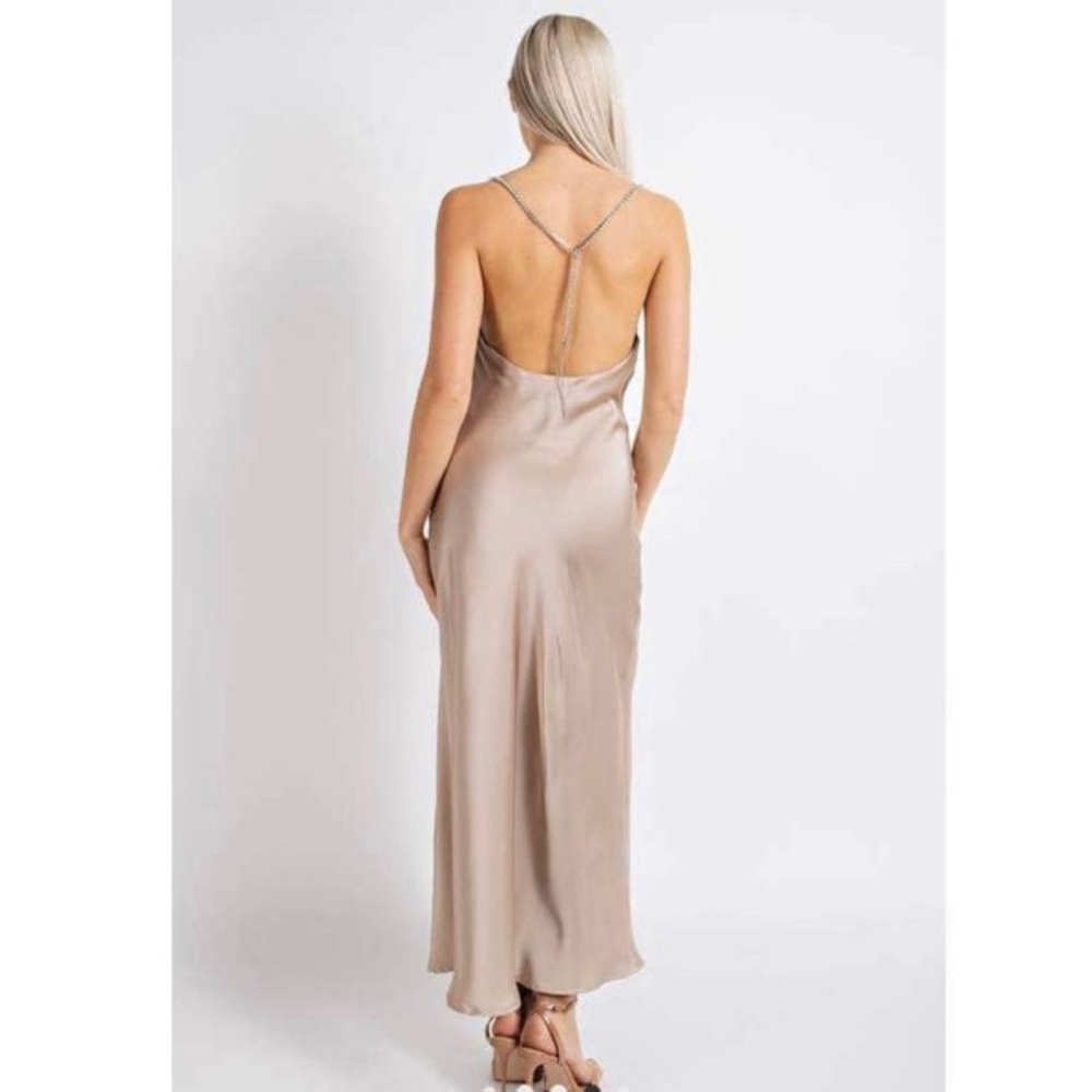 BLACK satin rhinestone detail back dress NWT. - Picture 2 of 2